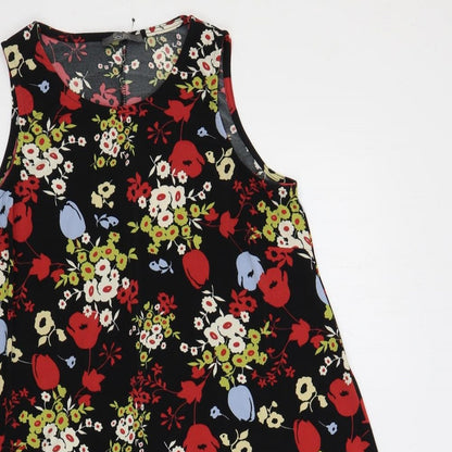 South Womens Black Floral Polyester A-Line Size 12 Round Neck Pullover