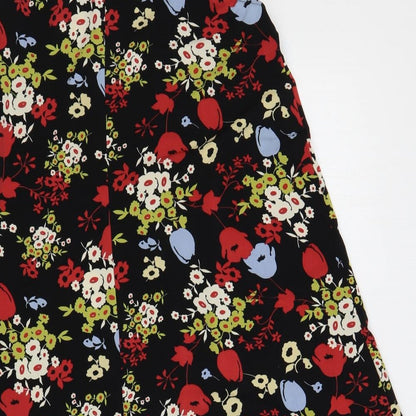 South Womens Black Floral Polyester A-Line Size 12 Round Neck Pullover