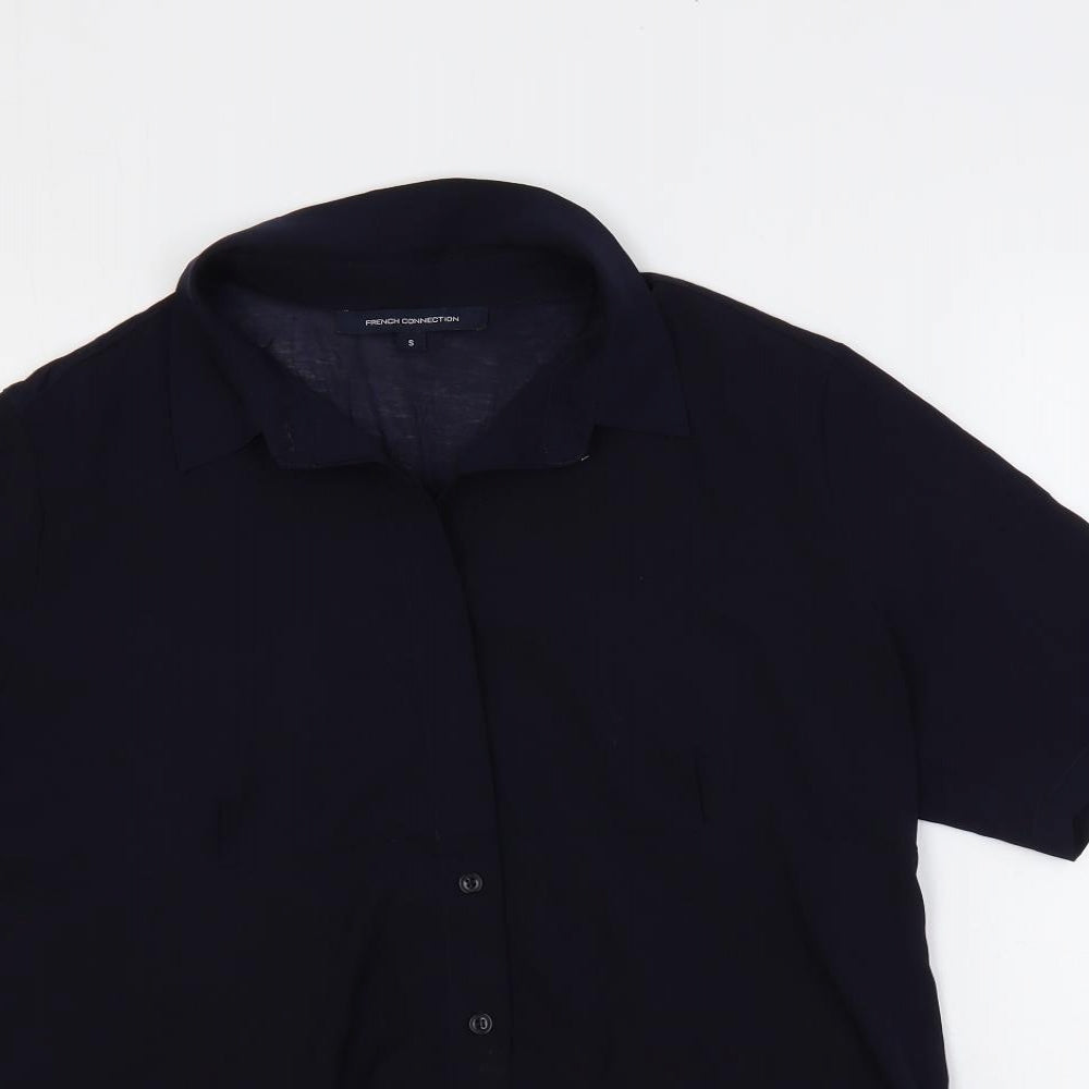 French Connection Womens Blue Polyester Basic Polo Size S Collared
