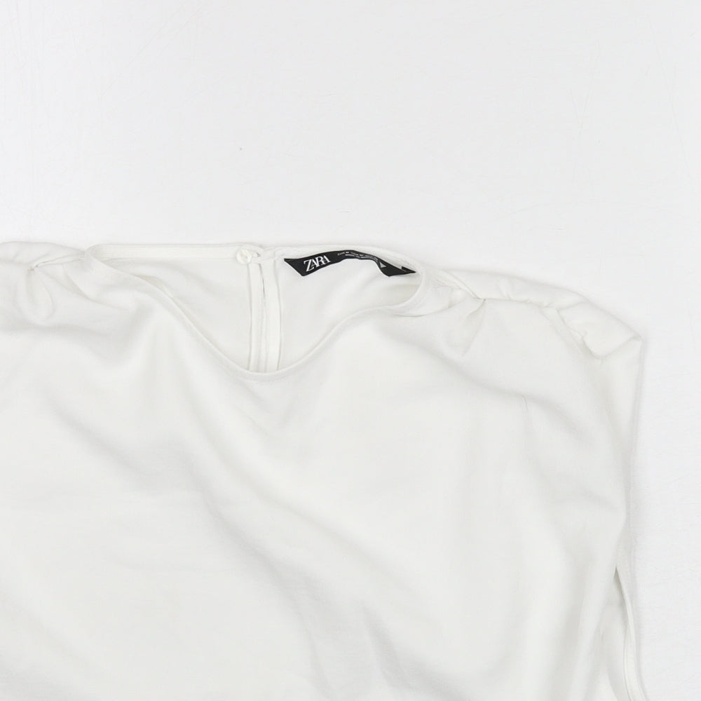 Womens UK Size M Zara White Cropped Blouse
