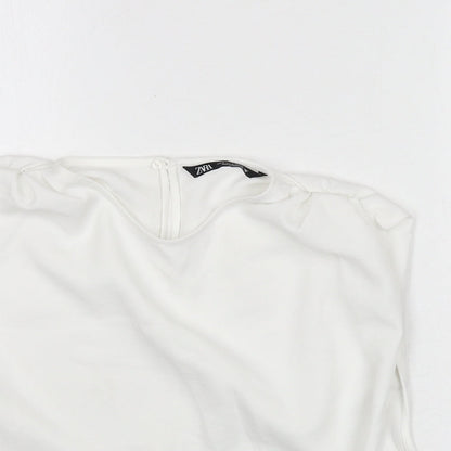 Womens UK Size M Zara White Cropped Blouse