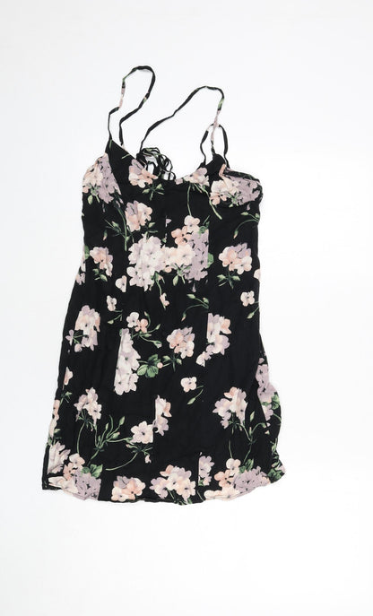 ASOS Womens Black Floral Viscose Mini Size 8 Scoop Neck Tie