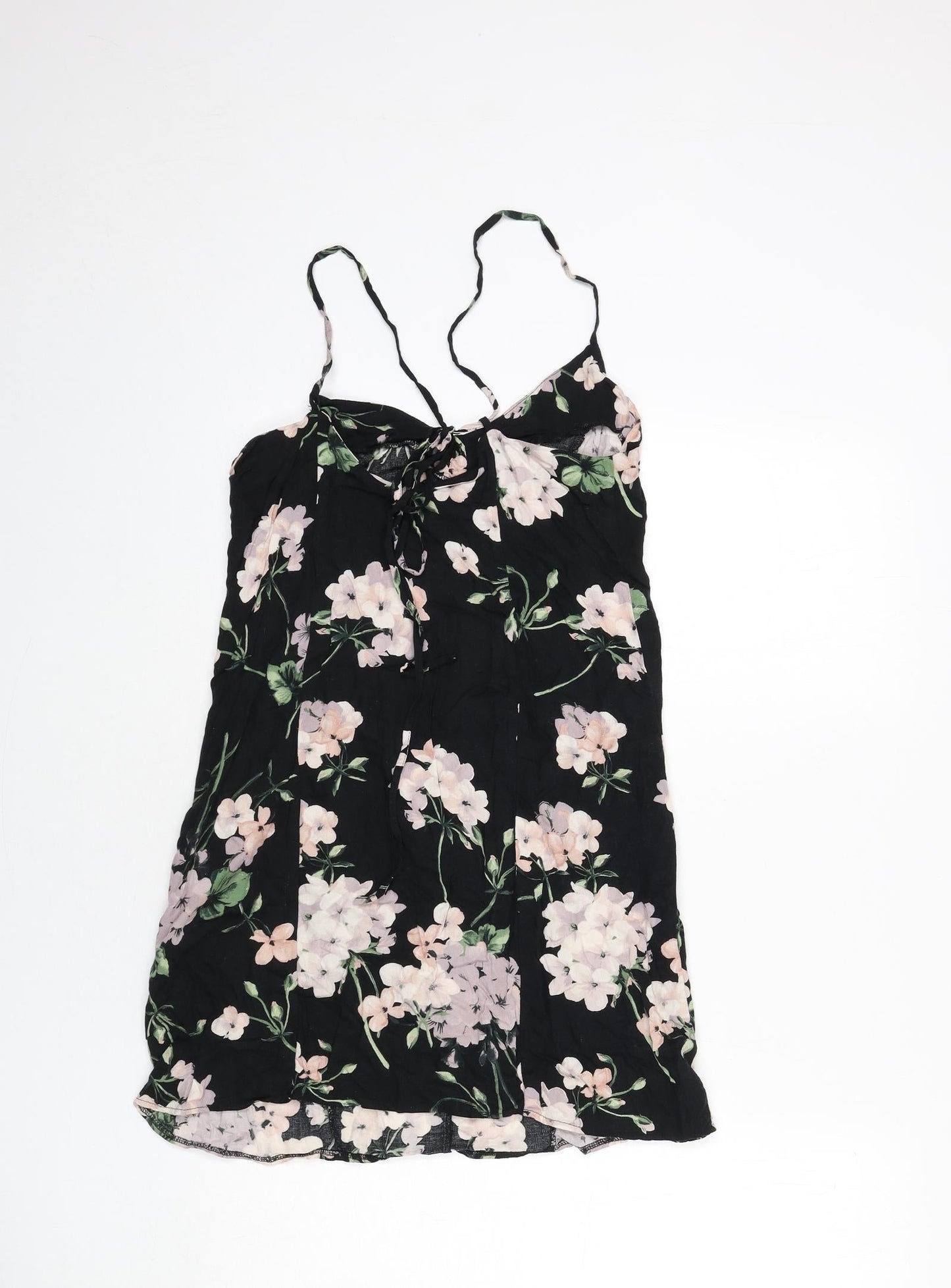 ASOS Womens Black Floral Viscose Mini Size 8 Scoop Neck Tie