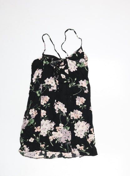 ASOS Womens Black Floral Viscose Mini Size 8 Scoop Neck Tie