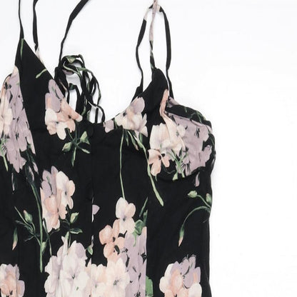 ASOS Womens Black Floral Viscose Mini Size 8 Scoop Neck Tie