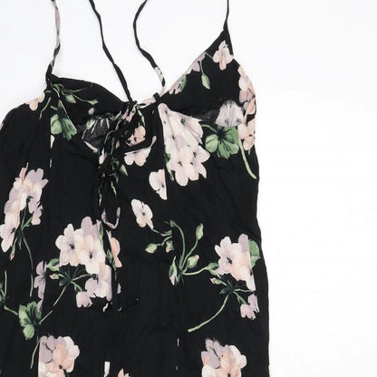 ASOS Womens Black Floral Viscose Mini Size 8 Scoop Neck Tie