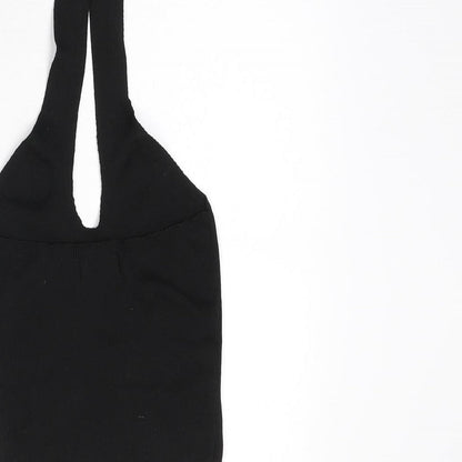 Bershka Womens Black Polyester Cropped T-Shirt Size XS Halter