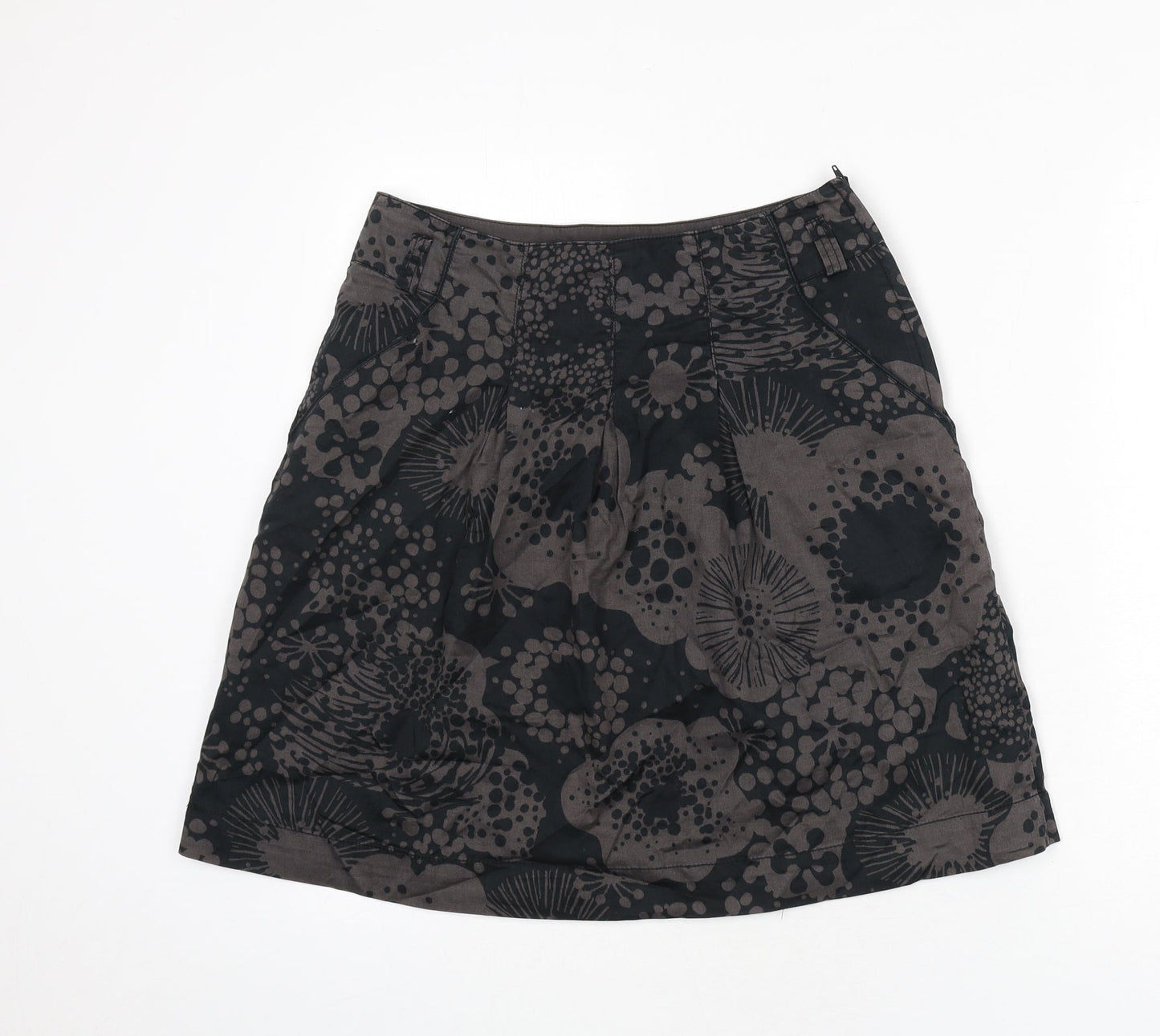 H&M Womens Black Floral Cotton A-Line Skirt Size 10 Zip