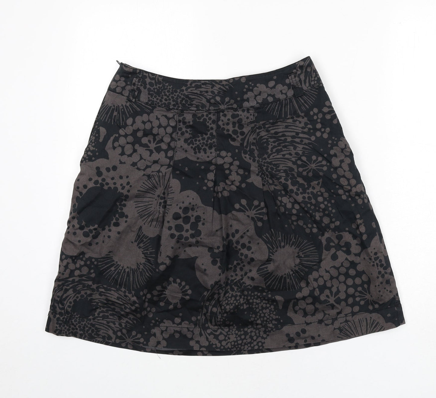 H&M Womens Black Floral Cotton A-Line Skirt Size 10 Zip