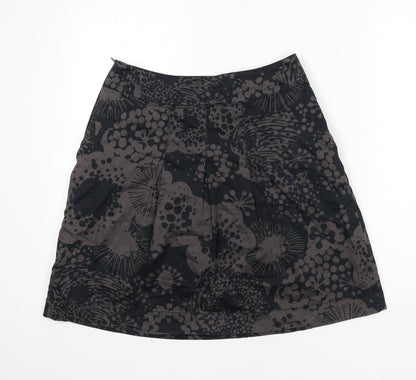H&M Womens Black Floral Cotton A-Line Skirt Size 10 Zip
