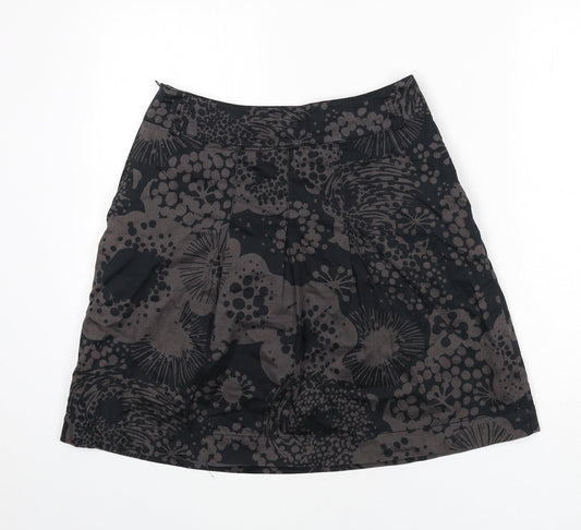H&M Womens Black Floral Cotton A-Line Skirt Size 10 Zip