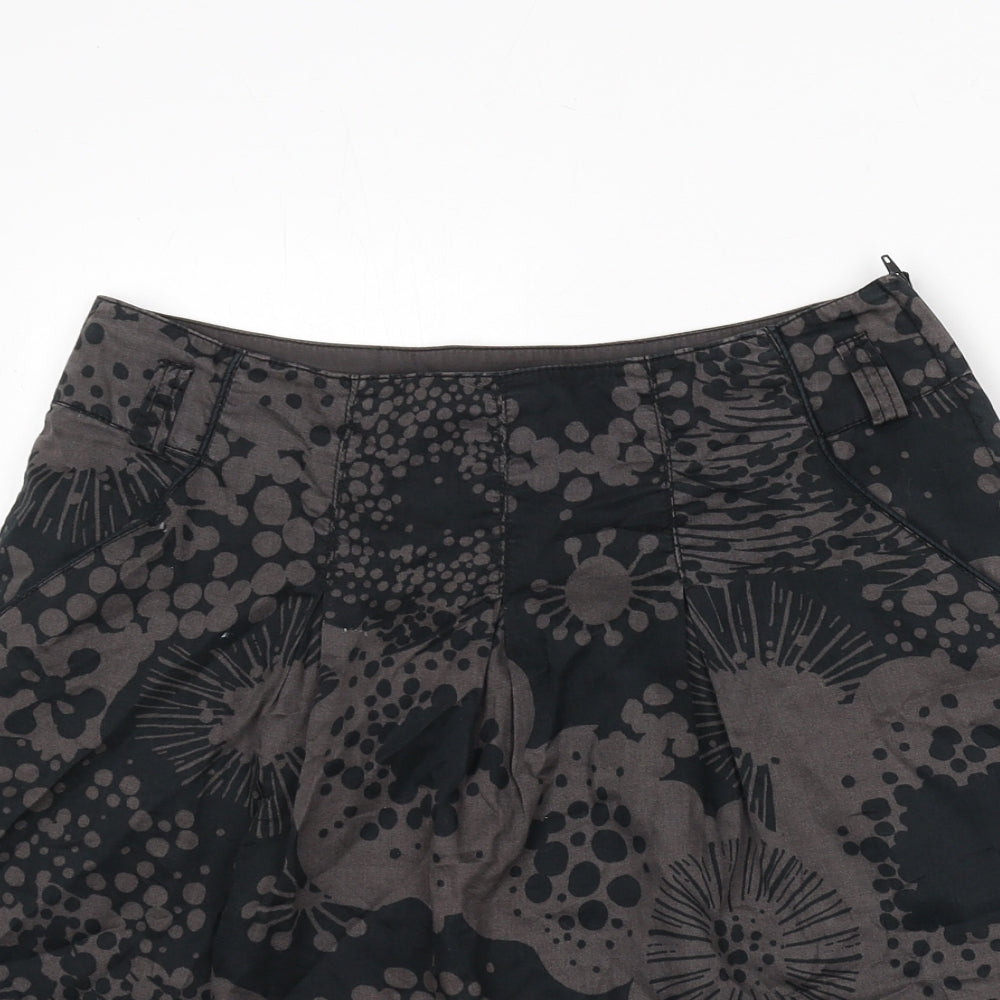 H&M Womens Black Floral Cotton A-Line Skirt Size 10 Zip