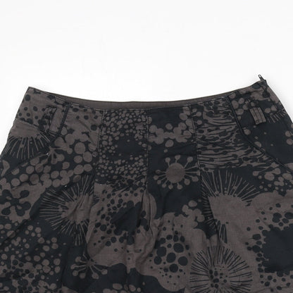 H&M Womens Black Floral Cotton A-Line Skirt Size 10 Zip
