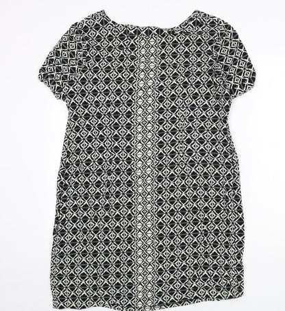 Marks and Spencer Womens Black Geometric Viscose Sheath Size 18 Round Neck Zip