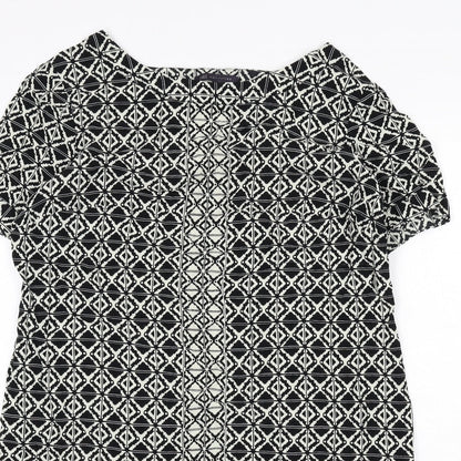 Marks and Spencer Womens Black Geometric Viscose Sheath Size 18 Round Neck Zip