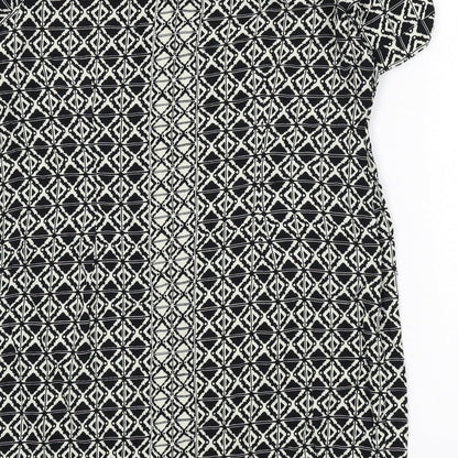 Marks and Spencer Womens Black Geometric Viscose Sheath Size 18 Round Neck Zip