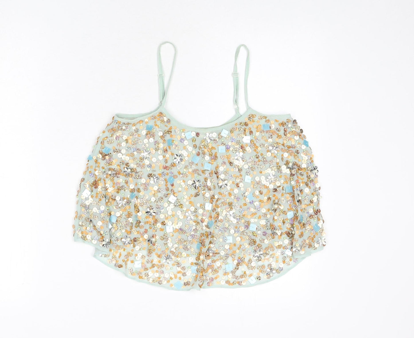 Miss Selfridge Womens Blue Polyester Camisole Tank Size 4 Scoop Neck - Sequins, Beaded