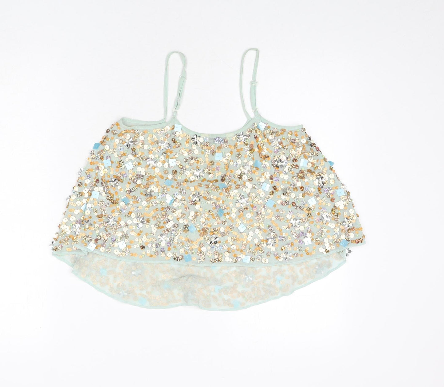 Miss Selfridge Womens Blue Polyester Camisole Tank Size 4 Scoop Neck - Sequins, Beaded