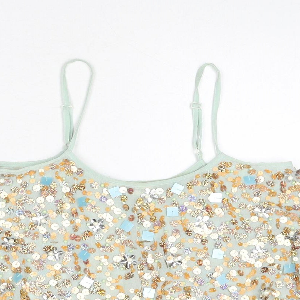 Miss Selfridge Womens Blue Polyester Camisole Tank Size 4 Scoop Neck - Sequins, Beaded