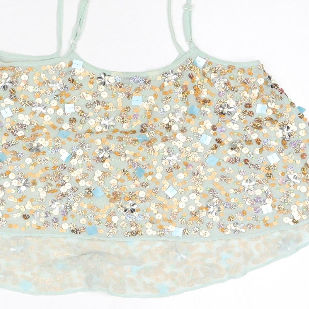 Miss Selfridge Womens Blue Polyester Camisole Tank Size 4 Scoop Neck - Sequins, Beaded