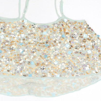 Miss Selfridge Womens Blue Polyester Camisole Tank Size 4 Scoop Neck - Sequins, Beaded