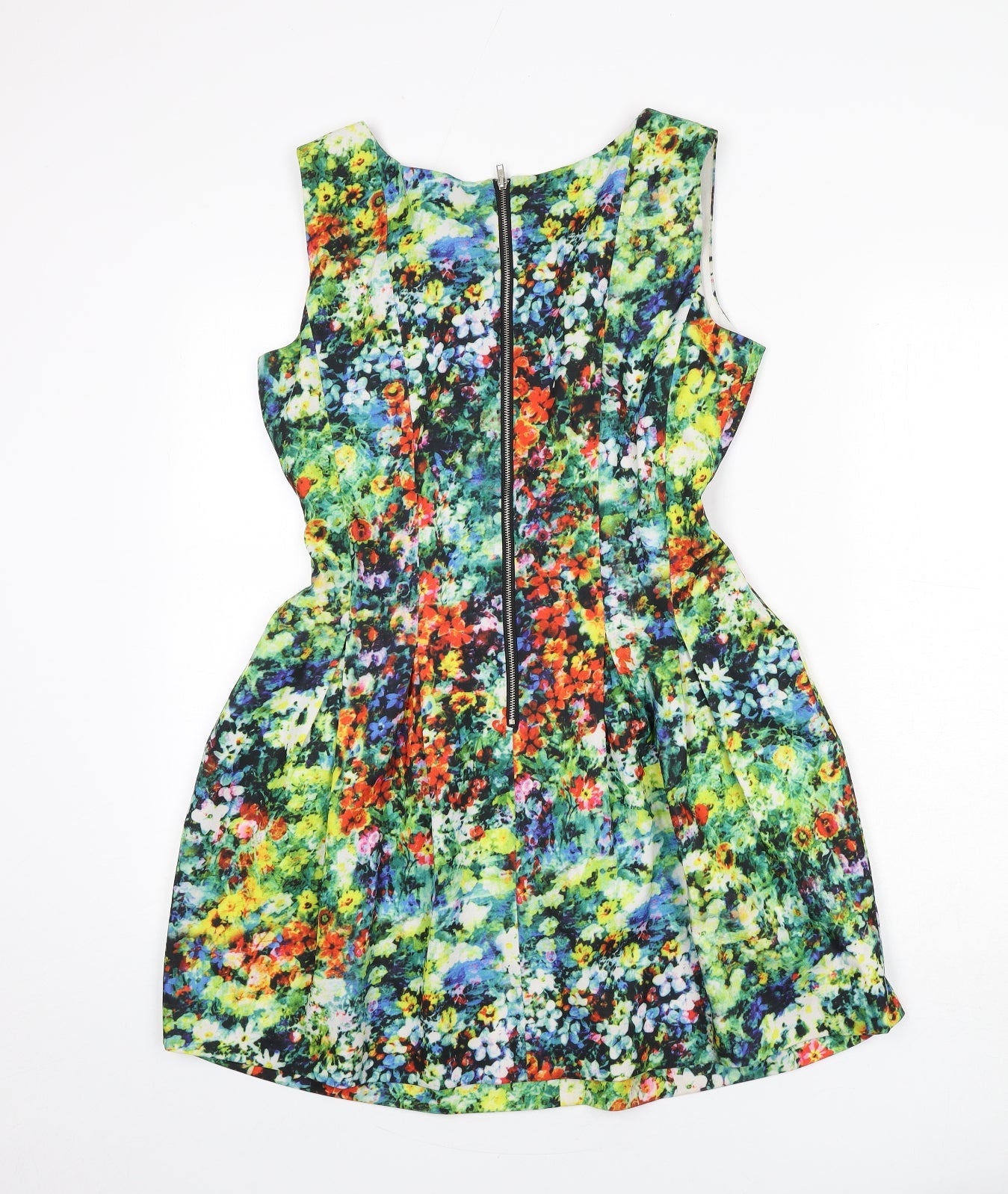 Boohoo Womens Multicoloured Floral Polyester Fit & Flare Size 8 Round Neck Zip