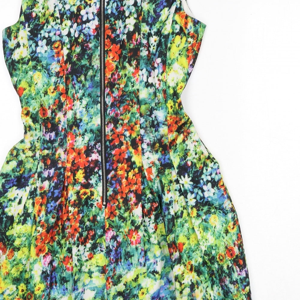 Boohoo Womens Multicoloured Floral Polyester Fit & Flare Size 8 Round Neck Zip