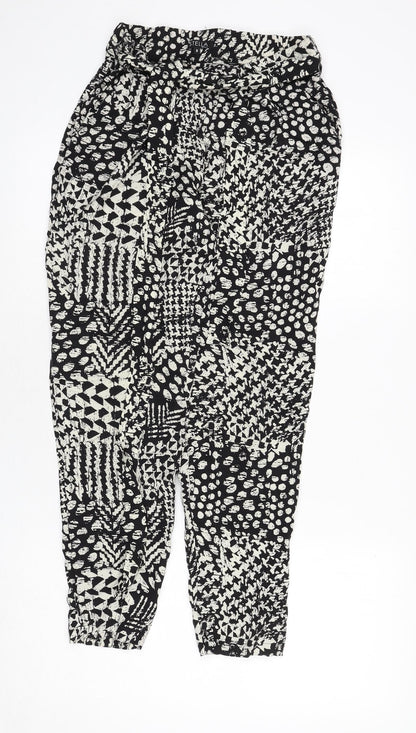 Stella Morgan Womens Black Geometric Viscose Trousers Size 8 L27 in Regular - Belted