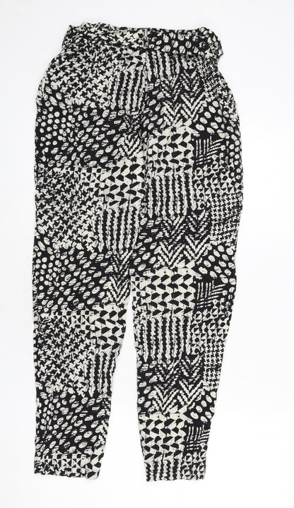 Stella Morgan Womens Black Geometric Viscose Trousers Size 8 L27 in Regular - Belted