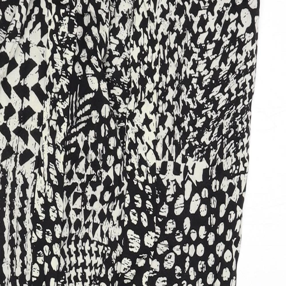 Stella Morgan Womens Black Geometric Viscose Trousers Size 8 L27 in Regular - Belted