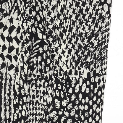 Stella Morgan Womens Black Geometric Viscose Trousers Size 8 L27 in Regular - Belted