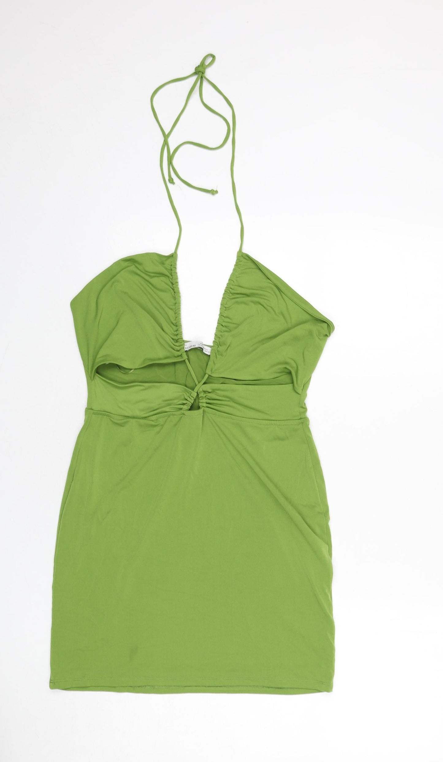 Pull&Bear Womens Green Polyester Mini Size XL Halter Tie - Cut Out Detail