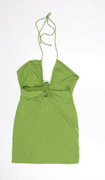Pull&Bear Womens Green Polyester Mini Size XL Halter Tie - Cut Out Detail