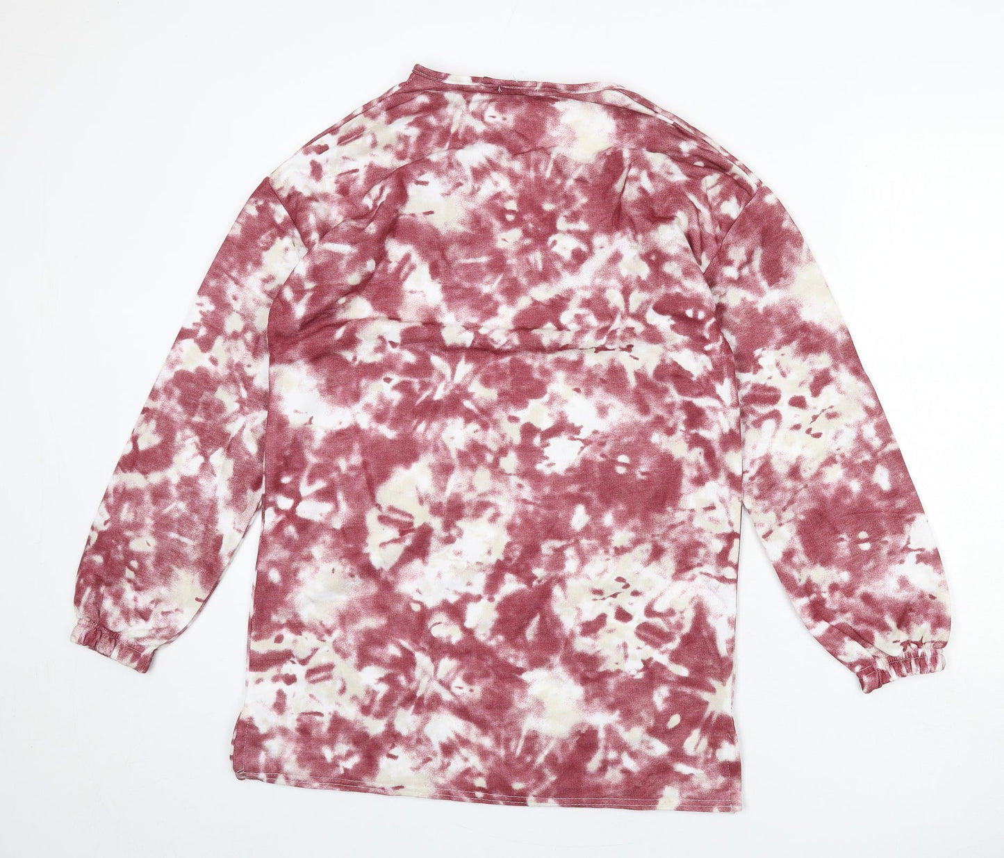 Boohoo Womens Red Geometric Polyester Tunic T-Shirt Size 8 V-Neck - Tie Dye, Asymmetric Neckline