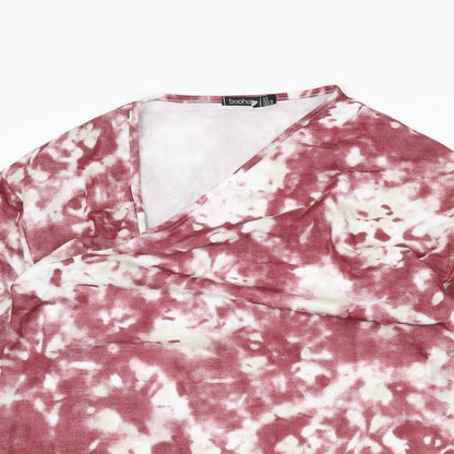 Boohoo Womens Red Geometric Polyester Tunic T-Shirt Size 8 V-Neck - Tie Dye, Asymmetric Neckline