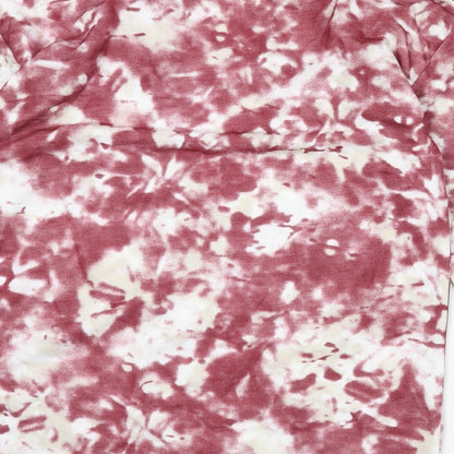 Boohoo Womens Red Geometric Polyester Tunic T-Shirt Size 8 V-Neck - Tie Dye, Asymmetric Neckline