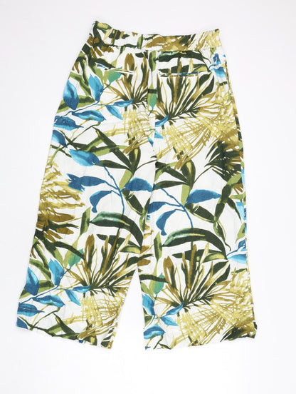 Chelsea & Theodore Womens Multicoloured Geometric Linen Trousers Size 8 L21 in Regular Zip - Leaf Print