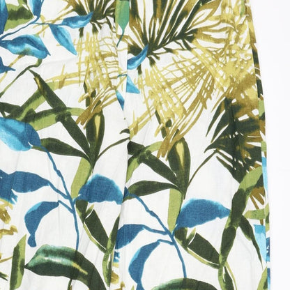 Chelsea & Theodore Womens Multicoloured Geometric Linen Trousers Size 8 L21 in Regular Zip - Leaf Print