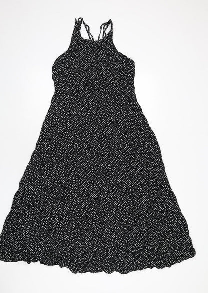 Wallis Womens Black Polka Dot Viscose A-Line Size 12 Scoop Neck Zip