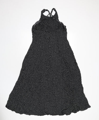 Wallis Womens Black Polka Dot Viscose A-Line Size 12 Scoop Neck Zip