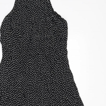 Wallis Womens Black Polka Dot Viscose A-Line Size 12 Scoop Neck Zip