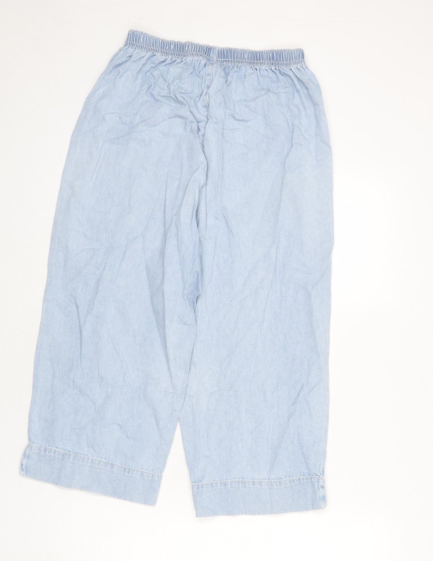 Woolworths Womens Blue Cotton Capri Jeans Size 34 in L20 in Regular - Floral Embroidery, Elastic Waist, Wide Leg