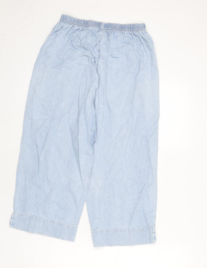 Woolworths Womens Blue Cotton Capri Jeans Size 34 in L20 in Regular - Floral Embroidery, Elastic Waist, Wide Leg