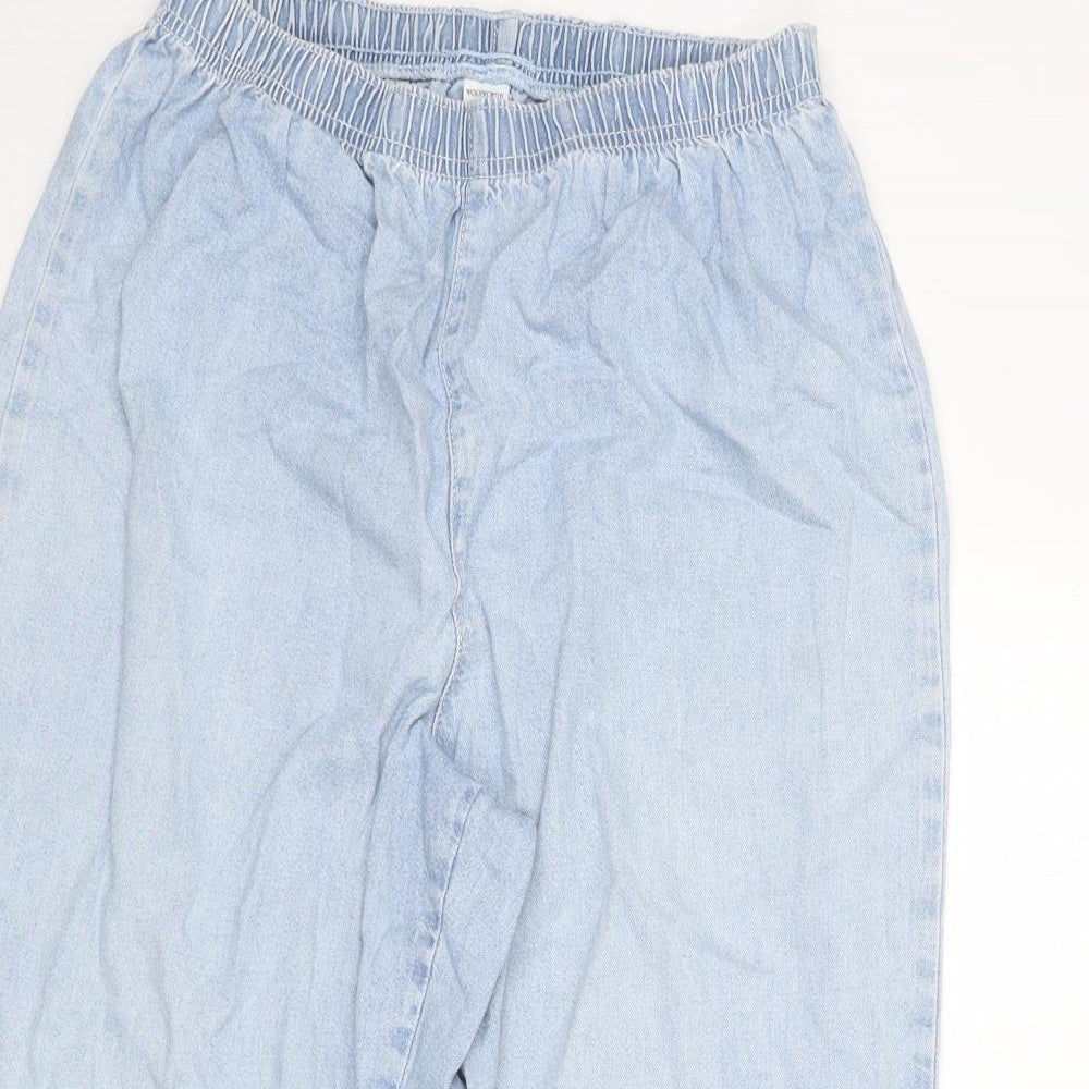 Woolworths Womens Blue Cotton Capri Jeans Size 34 in L20 in Regular - Floral Embroidery, Elastic Waist, Wide Leg