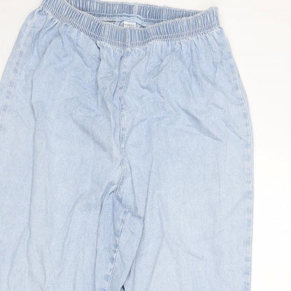 Woolworths Womens Blue Cotton Capri Jeans Size 34 in L20 in Regular - Floral Embroidery, Elastic Waist, Wide Leg