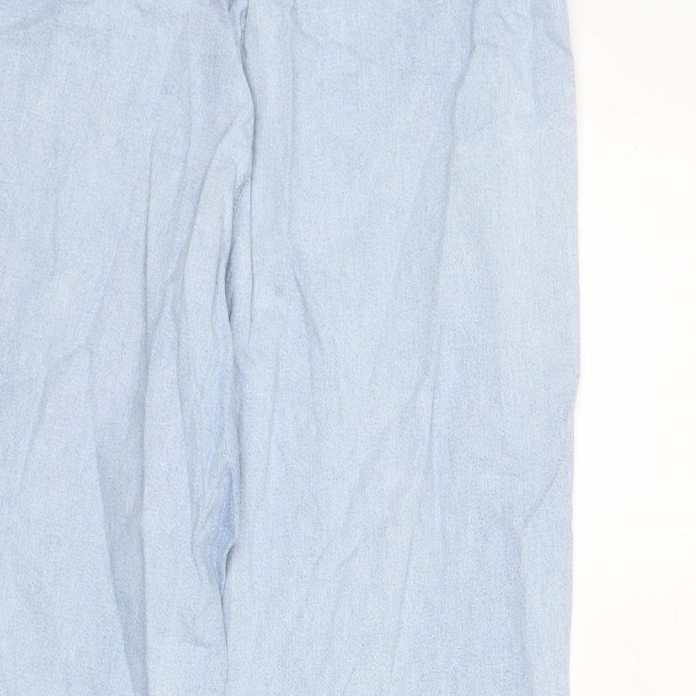 Woolworths Womens Blue Cotton Capri Jeans Size 34 in L20 in Regular - Floral Embroidery, Elastic Waist, Wide Leg