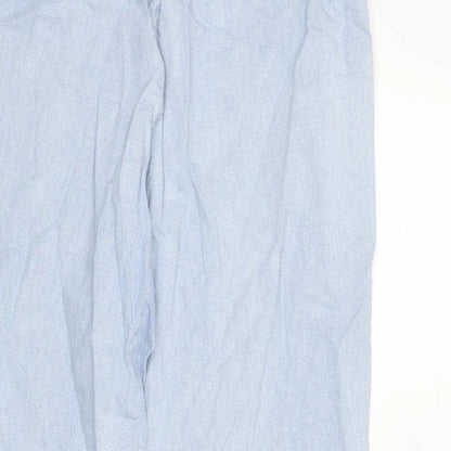 Woolworths Womens Blue Cotton Capri Jeans Size 34 in L20 in Regular - Floral Embroidery, Elastic Waist, Wide Leg