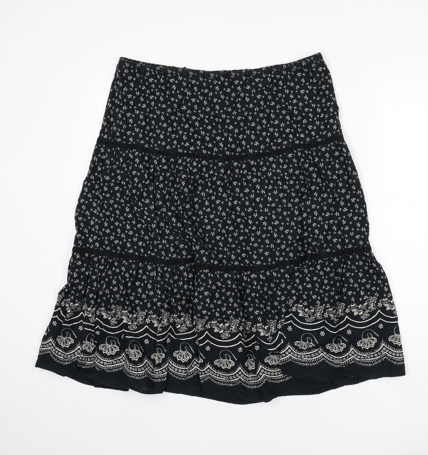 Marks and Spencer Womens Black Floral Polyester Flare Skirt Size 34 in - Lace Detail