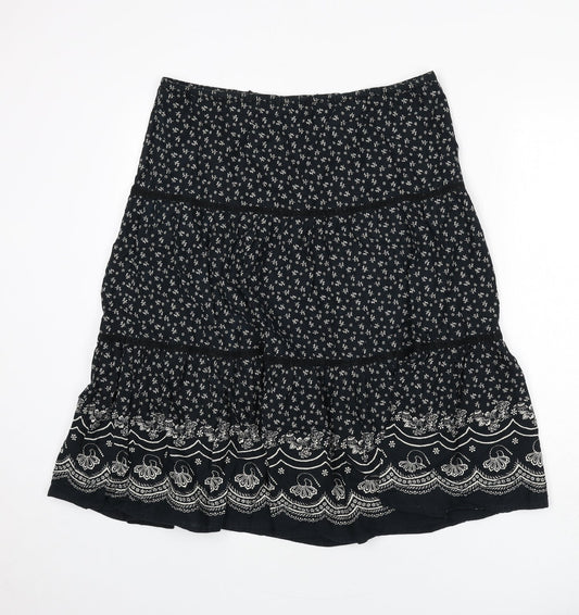 Marks and Spencer Womens Black Floral Polyester Flare Skirt Size 34 in - Lace Detail