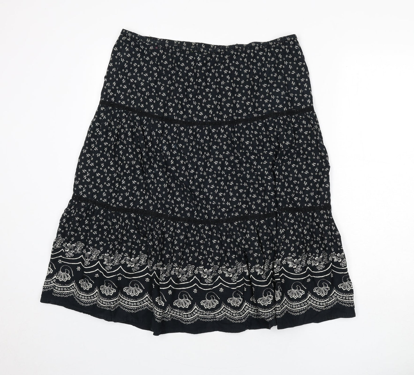 Marks and Spencer Womens Black Floral Polyester Flare Skirt Size 34 in - Lace Detail